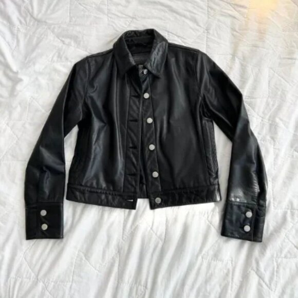 Amazing Y2K Vintage Banana Republic Black Leather Moto Jacket XS